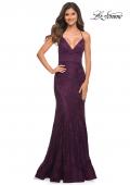 Picture of: Stretch Lace Gown with Flattering Seams at Waist in Dark Berry, Main Picture