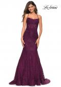 Picture of: Mermaid Lace Gown with Sheer Bodice and Open Back in Dark Berry, Main Picture