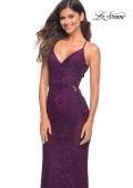 Picture of: Lace Prom Dress with Illusion Embellished Sides in Dark Berry, Main Picture