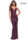 Picture of: Print Sequin Gown in Jewel Tones with V Neckline in Dark Berry, Main Picture