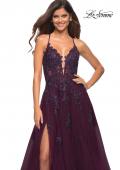 Picture of: Tulle A-line Dress with Jeweled Lace Appliques in Dark Berry, Main Picture