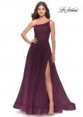 Picture of: One Shoulder A-Line Tulle Gown with Sheer Bodice in Dark Berry, Style: 31069, Main Picture