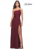 Picture of: Chic One Shoulder Long Jersey Gown with Defined Waist in Dark Berry, Style: 31170, Main Picture