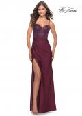 Picture of: Jersey Long Dress with Sheer Rhinestone Embellished Bodice in Dark Berry, Style: 31244, Main Picture