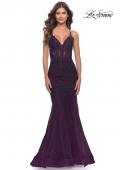 Picture of: Mermaid Tulle and Lace Gown with Open Tie Back in Dark Berry, Style: 31344, Main Picture
