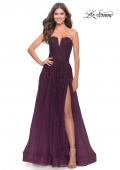 Picture of: Strapless Deep V A-Line Tulle and Lace Gown in Dark Berry, Style: 31345, Main Picture