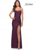Picture of: Lace Up Back Sequin Gown with Flare Skirt in Dark Berry, Style: 31508, Main Picture