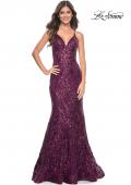 Picture of: Mermaid Print Sequin Dress with Lace Up Open Back in Dark Berry, Style: 31943, Main Picture