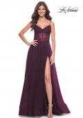 Picture of: A-Line Rhinestone Tulle Embellished Gown with Illusion Top in Dark Berry, Style: 31970, Main Picture