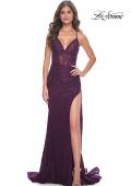 Picture of: Rhinestone Lace Embellished Prom Dress with High Side Slit in Bright Colors in Dark Berry, Style: 32308, Main Picture
