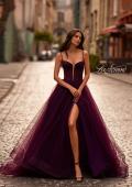 Picture of: Tulle Prom Dress with A-Line Skirt and Ruched Corset Top in Dark Berry, Style 32700, Main Picture