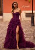 Picture of: Prom Dress with Tulle Ruffle Skirt and Satin Corset Top in Dark Berry, Style: 32760, Main Picture