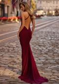 Picture of: Fitted Ruched Net Jersey Dress with Low Back in Dark Berry, Style 32834, Main Picture
