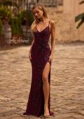 Picture of: Beautiful Beaded Evening Gown with V Neckline and Open Back in Dark Berry, Style 33054, Main Picture