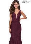 Picture of: Stretch Lace Prom Dress with Plunging Neckline in Burgundy, Style: 27464, Detail Picture 8