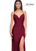Picture of: Ruched Jersey Prom Dress with Slit in Jewel Tones in Dark Berry, Style 31130, Detail Picture 8