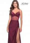Picture of: Illusion Bodice Dress with Boning and Twist Detail in Dark Berry, Style: 31229, Detail Picture 8