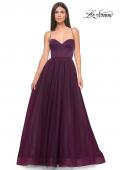 Picture of: Tulle A-Line Gown with Satin Bustier Top in Dark Berry, Style: 32065, Detail Picture 8