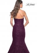 Picture of: Mermaid Stretch Lace Dress with Bustier Top and Sheer Back in Dark Berry, Style: 32249, Detail Picture 8