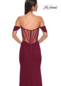 Picture of: Simple Off the Shoulder Net Jersey Dress with Sheer Waist in Dark Berry, Style 32684, Detail Picture 8
