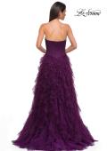 Picture of: Prom Dress with Tulle Ruffle Skirt and Satin Corset Top in Dark Berry, Style 32760, Detail Picture 8