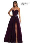 Picture of: Strapless A-line Tulle Dress with Floral Waist Detail in Dark Berry, Style: 32789, Detail Picture 8
