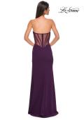 Picture of: Chic Jersey Dress with Asymmetrical Neckline and Sheer Back in Dark Berry, Style 32849, Detail Picture 8