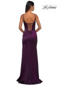 Picture of: Fitted Satin Gown with Exposed Boning and Lace Detail Neckline in Dark Berry, Style: 32955, Detail Picture 8