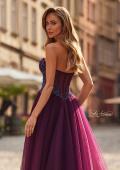 Picture of: Tulle Ball Gown with Beaded Corset Bodice and High Slit in Dark Berry, Style: 33410, Detail Picture 8