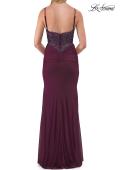 Picture of: Ruched Jersey Gown with Beaded Bodice and High Slit in Dark Berry, Style: 33665, Detail Picture 8