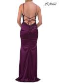 Picture of: Halter Satin Gown with Beaded Lace Trim and Open Back in Dark Berry, Style: 33735, Detail Picture 8