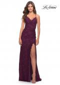 Picture of: Lace Long Dress with Scallop Detail on Skirt Slit in Dark Berry, Style: 29939, Detail Picture 9