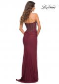 Picture of: Sweetheart Strapless Rhinestone Encrusted Gown in Dark Berry, Detail Picture 9