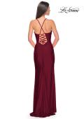 Picture of: Ruched Jersey Prom Dress with Slit in Jewel Tones in Dark Berry, Style 31130, Detail Picture 9
