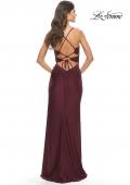 Picture of: Jersey Long Prom Dress with Trendy Waist Cut Outs in Dark Berry, Style: 31174, Detail Picture 9