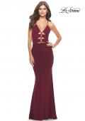 Picture of: Unique Cut Out Net Jersey Prom Dress in Dark Berry, Style: 31334, Detail Picture 9