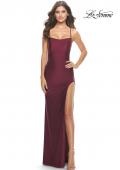 Picture of: Rhinestone Jersey Dress with Strappy Back and High Slit in Dark Berry, Style: 31398, Detail Picture 9