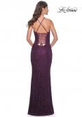 Picture of: Intricate Lace Up Back Prom Dress in Beaded Lace in Dark Berry, Style: 31973, Detail Picture 9