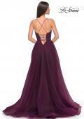 Picture of: Tulle A-Line Gown with Satin Bustier Top in Dark Berry, Style: 32065, Detail Picture 9