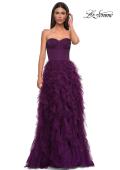 Picture of: Prom Dress with Tulle Ruffle Skirt and Satin Corset Top in Dark Berry, Style 32760, Detail Picture 9