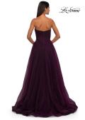 Picture of: Strapless A-line Tulle Dress with Floral Waist Detail in Dark Berry, Style: 32789, Detail Picture 9