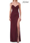 Picture of: Ruched Jersey Gown with Lace-Up Back and High Slit in Dark Berry, Style: 33298, Detail Picture 9
