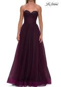 Picture of: Strapless Lace Corset Tulle Gown with Slit in Dark Berry, Style: 33363, Detail Picture 9