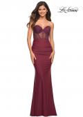 Picture of: Sweetheart Strapless Rhinestone Encrusted Gown in Dark Berry, Detail Picture 10