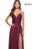 Picture of: Versatile Long Jersey Gown with V and Slit in Dark Berry, Style: 31090, Detail Picture 10