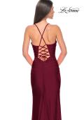 Picture of: Ruched Jersey Prom Dress with Slit in Jewel Tones in Dark Berry, Style 31130, Detail Picture 10