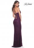 Picture of: Intricate Lace Up Back Prom Dress in Beaded Lace in Dark Berry, Style: 31973, Detail Picture 10