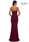 Picture of: Net Jersey Prom Dress with Lace Neckline Detail in Dark Berry, Style: 32357, Detail Picture 10