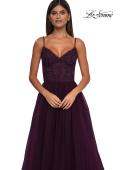 Picture of: Beautiful A-line Tulle Dress with Eyelet Neckline and Lace Top in Dark Berry, Style: 32594, Detail Picture 10