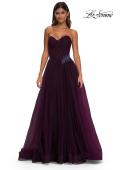 Picture of: Strapless A-line Tulle Dress with Floral Waist Detail in Dark Berry, Style: 32789, Detail Picture 10